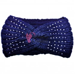 Bentita pentru cap din lana BP037CC Bleumarin cu strasuri